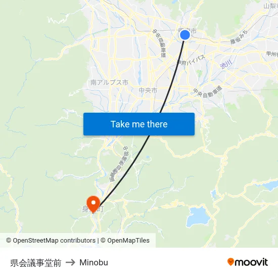 Prefectural Assembly Hall to Minobu map