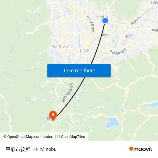 Kofu City Hall to Minobu map