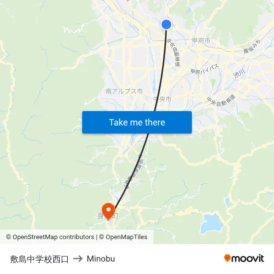 Shikishima Junior High School West Gate to Minobu map
