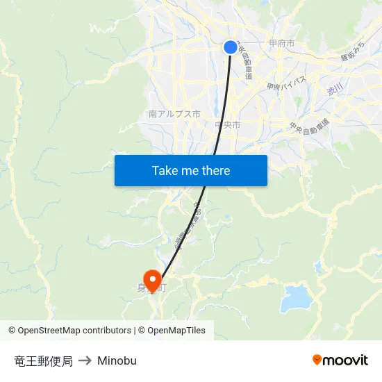 Ryuo Post Office to Minobu map