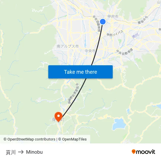 Mitsukawa to Minobu map