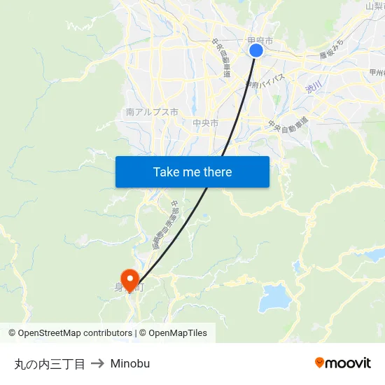 Marunouchi 3-Chome to Minobu map