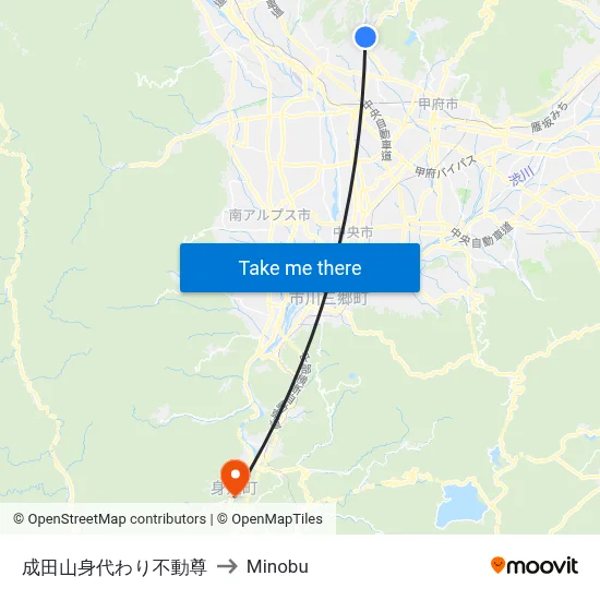 Naritasan Migawari Fudo Temple to Minobu map