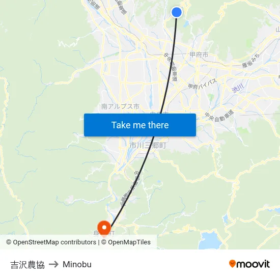Yoshizawa Agricultural Cooperative to Minobu map