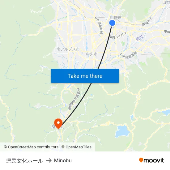 Prefectural Cultural Hall to Minobu map