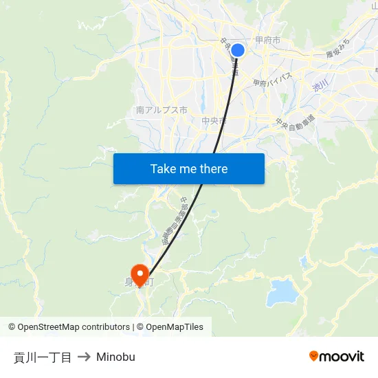 Mitsukawacho 1-chome to Minobu map