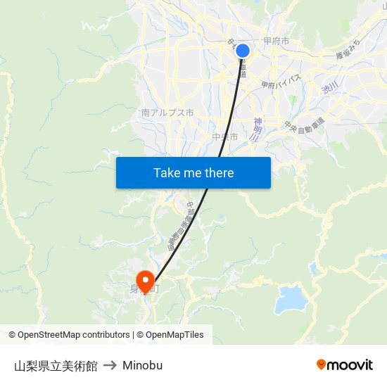 山梨県立美術館 to Minobu map