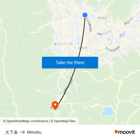 Oshimojo to Minobu map