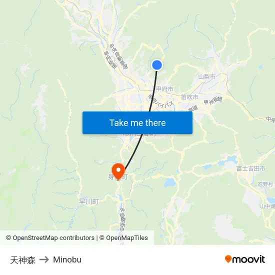 Tenjinmori to Minobu map