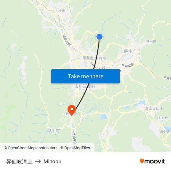 昇仙峡滝上 to Minobu map