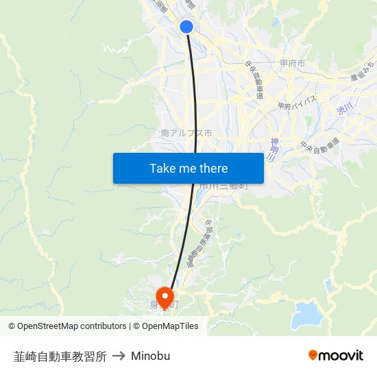 韮崎自動車教習所 to Minobu map