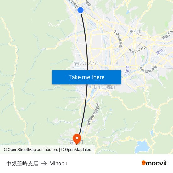 中銀韮崎支店 to Minobu map