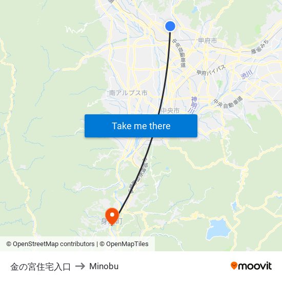 金の宮住宅入口 to Minobu map