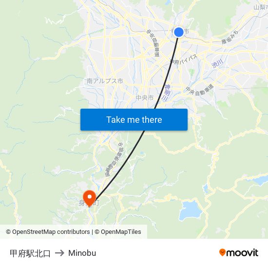 甲府駅北口 to Minobu map
