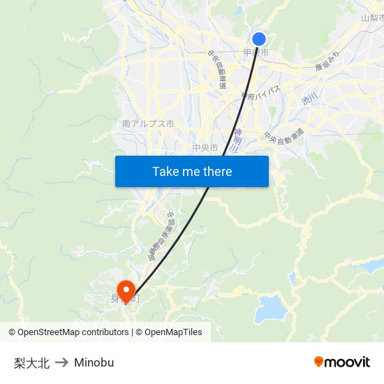 梨大北 to Minobu map