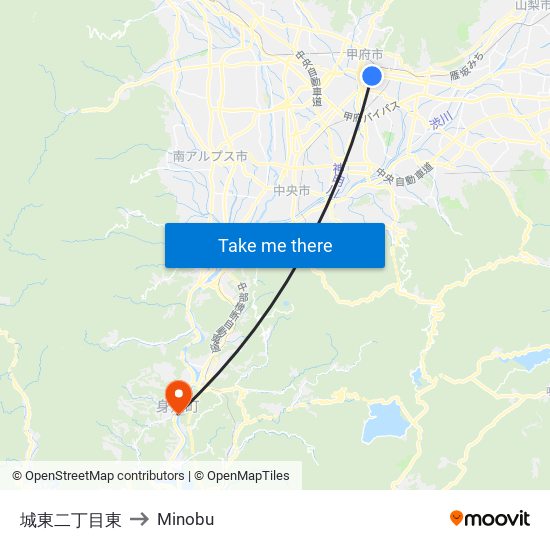 城東二丁目東 to Minobu map