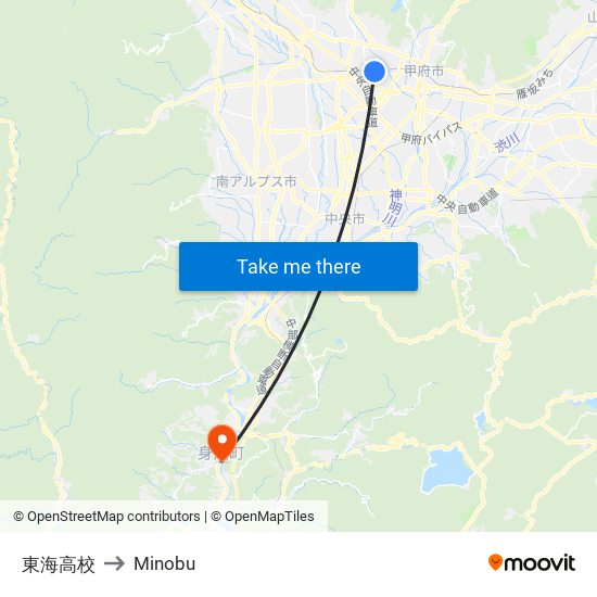 東海高校 to Minobu map