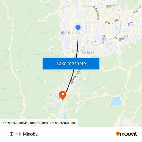 吉田 to Minobu map