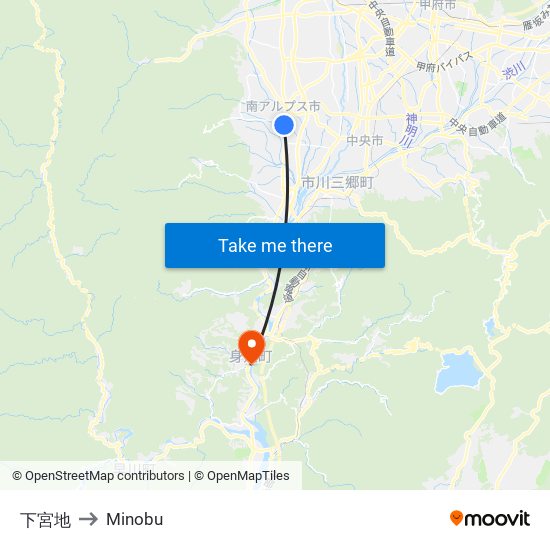 下宮地 to Minobu map