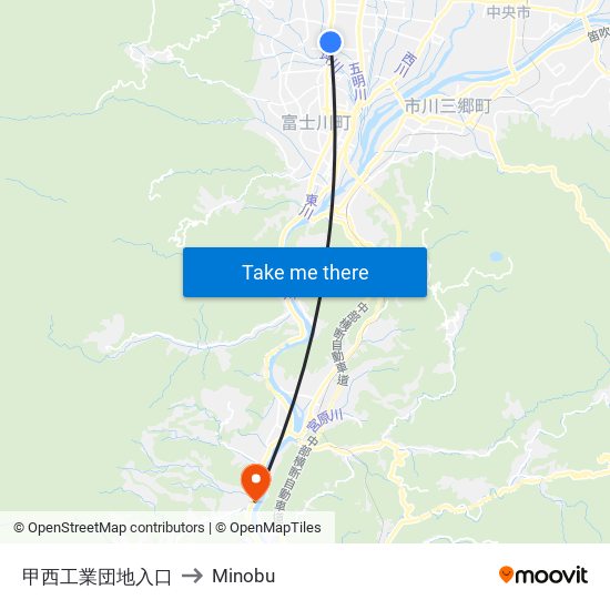 甲西工業団地入口 to Minobu map