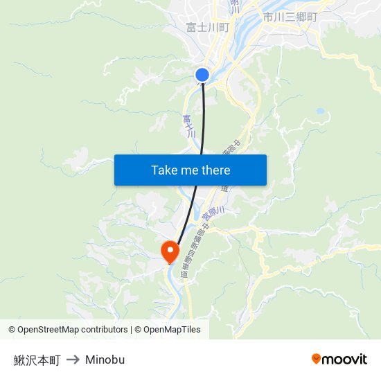 鰍沢本町 to Minobu map