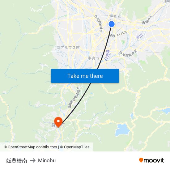 飯豊橋南 to Minobu map