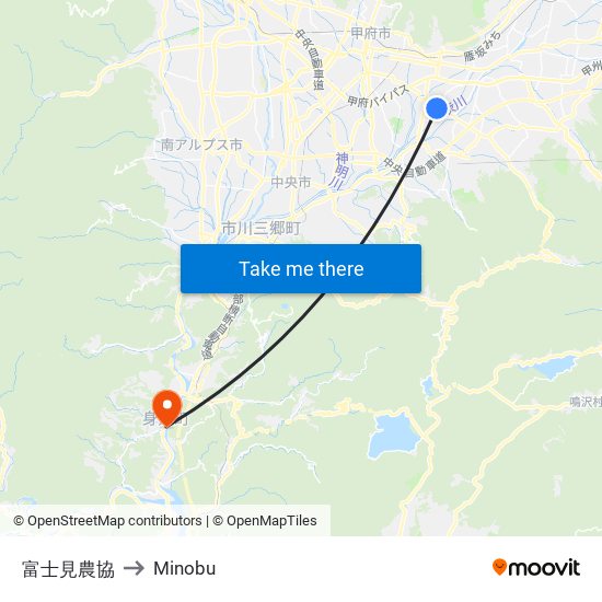 富士見農協 to Minobu map
