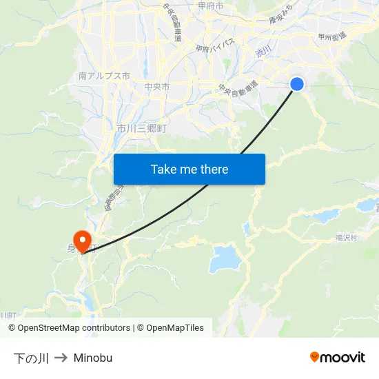Shimonokawa to Minobu map