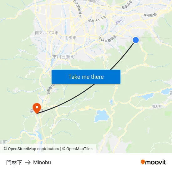 Kadobayashi-shimo to Minobu map