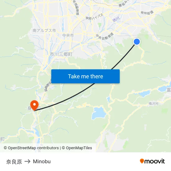Narahara to Minobu map