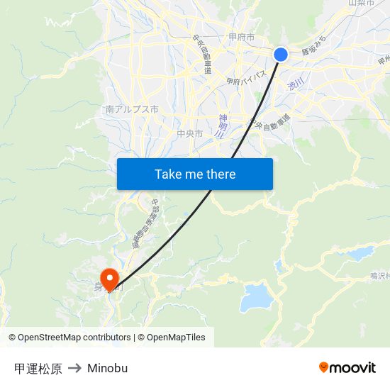 甲運松原 to Minobu map