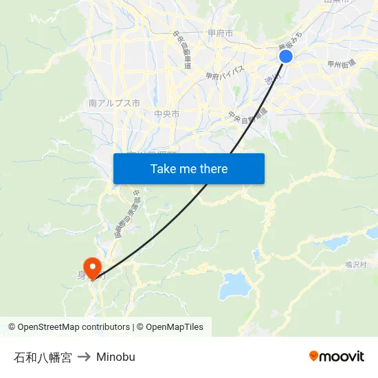 Isawa Hachimangu to Minobu map