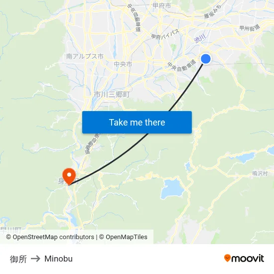Imperial Palace to Minobu map