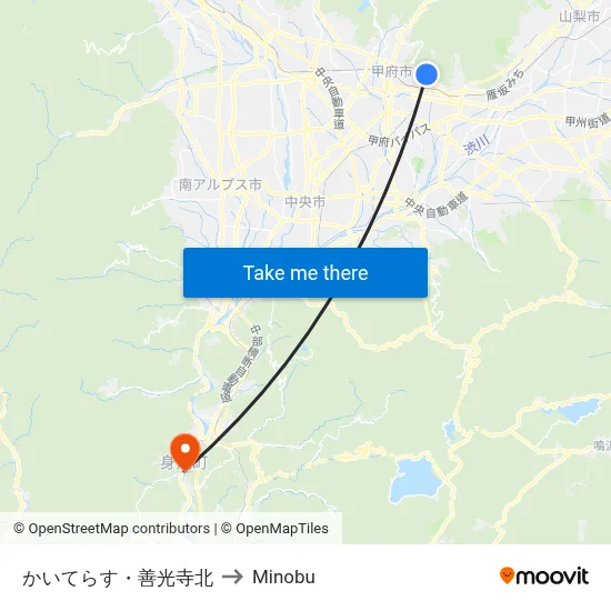 Kaiterasu/Zenko-ji North to Minobu map