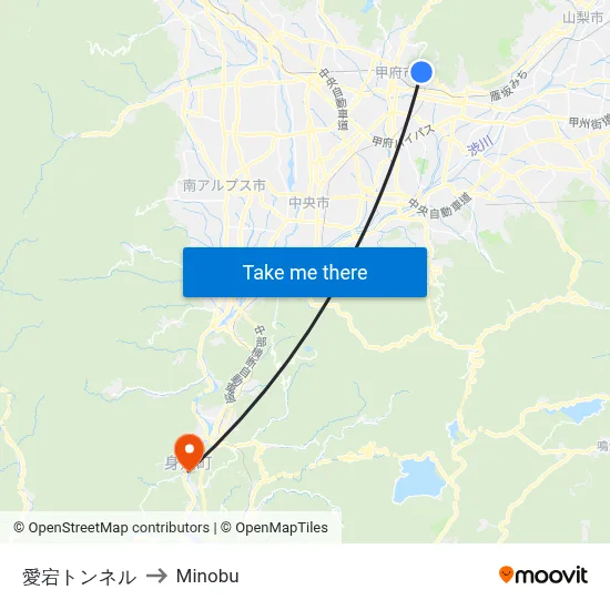 Atago Tunnel to Minobu map