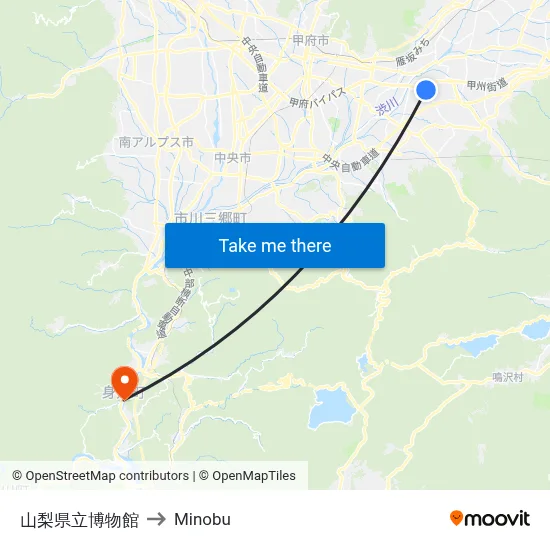 Yamanashi Prefectural Museum to Minobu map