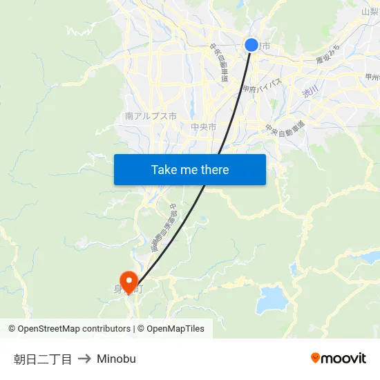 Asahi 2-Chome to Minobu map