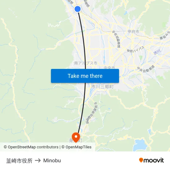 Nirasaki City Hall to Minobu map