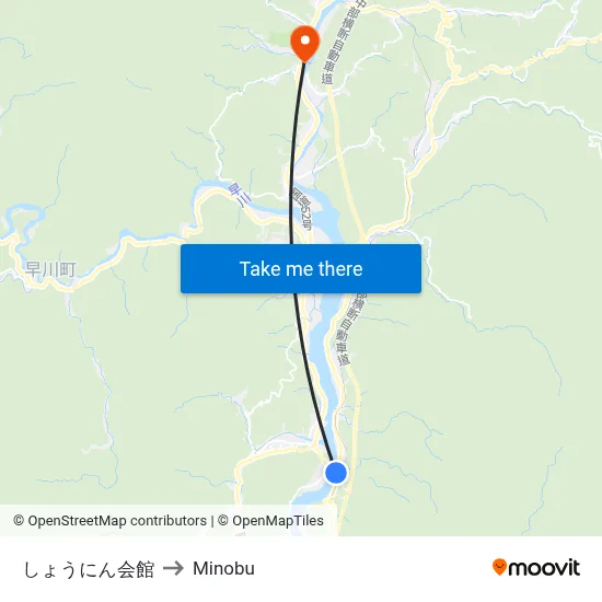Shonin Hall to Minobu map