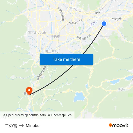 Ninomiya to Minobu map