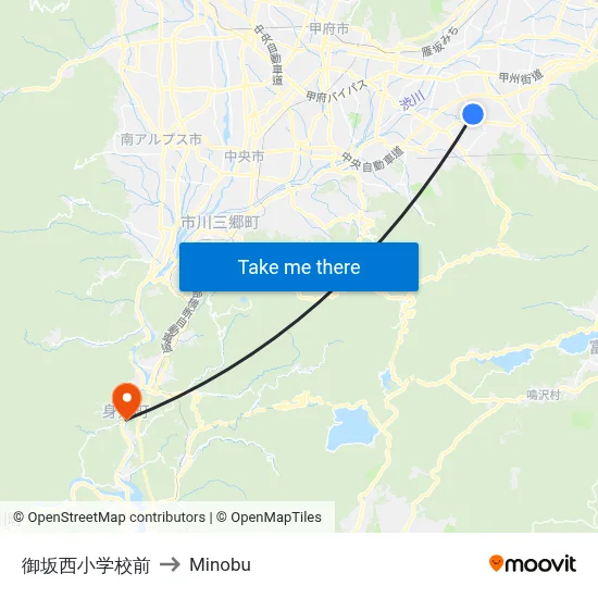 Misaka West Elementary School Front to Minobu map