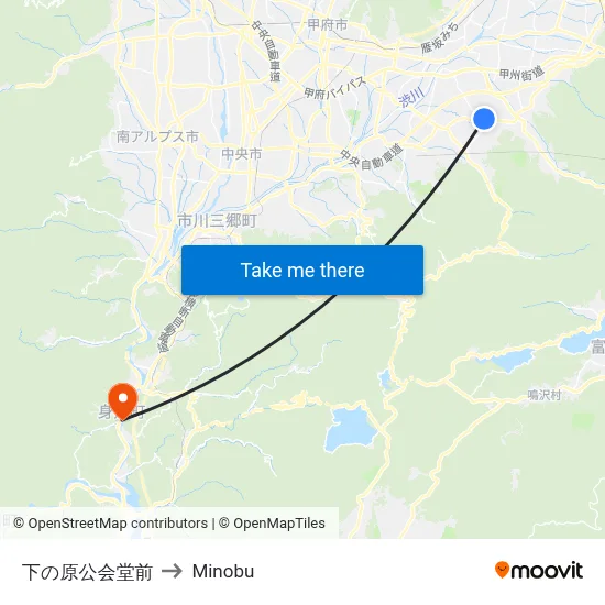 In Front of Shimonohara Community Center to Minobu map