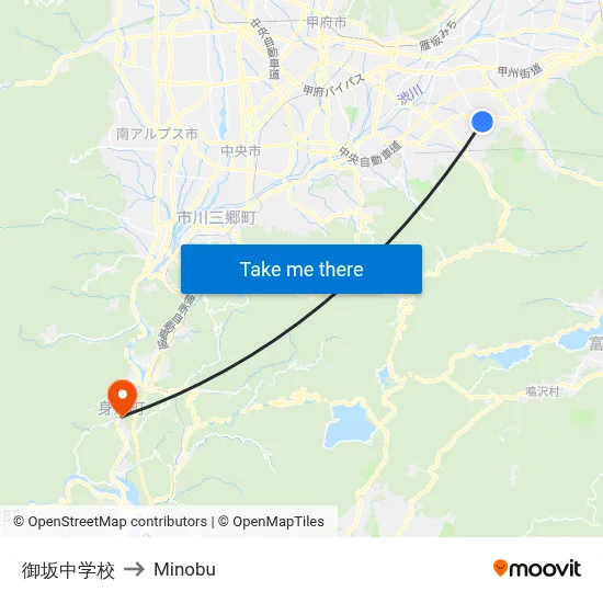 Misaka Junior High School to Minobu map