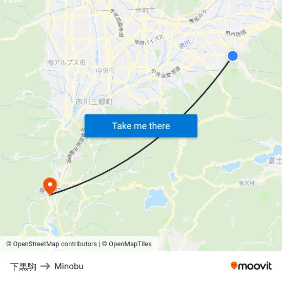 Shimokurogoma to Minobu map