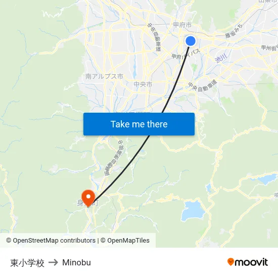 Higashi Elementary School to Minobu map