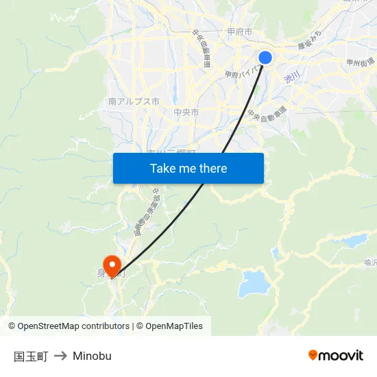 Kunitama-cho to Minobu map