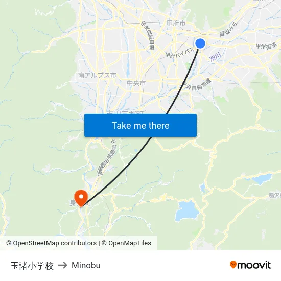 Tamanori Elementary School to Minobu map
