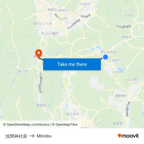 Sengen Shrine Front to Minobu map