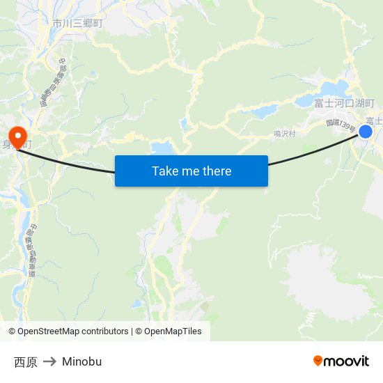 西原 to Minobu map