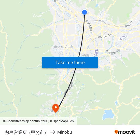 敷島営業所（甲斐市） to Minobu map